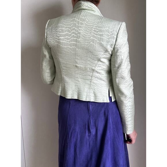 Vintage 90s Alberto Makali Bolero Jacket Pastel Green Cropped Suit Jacket Size 2 - Picture 5 of 12